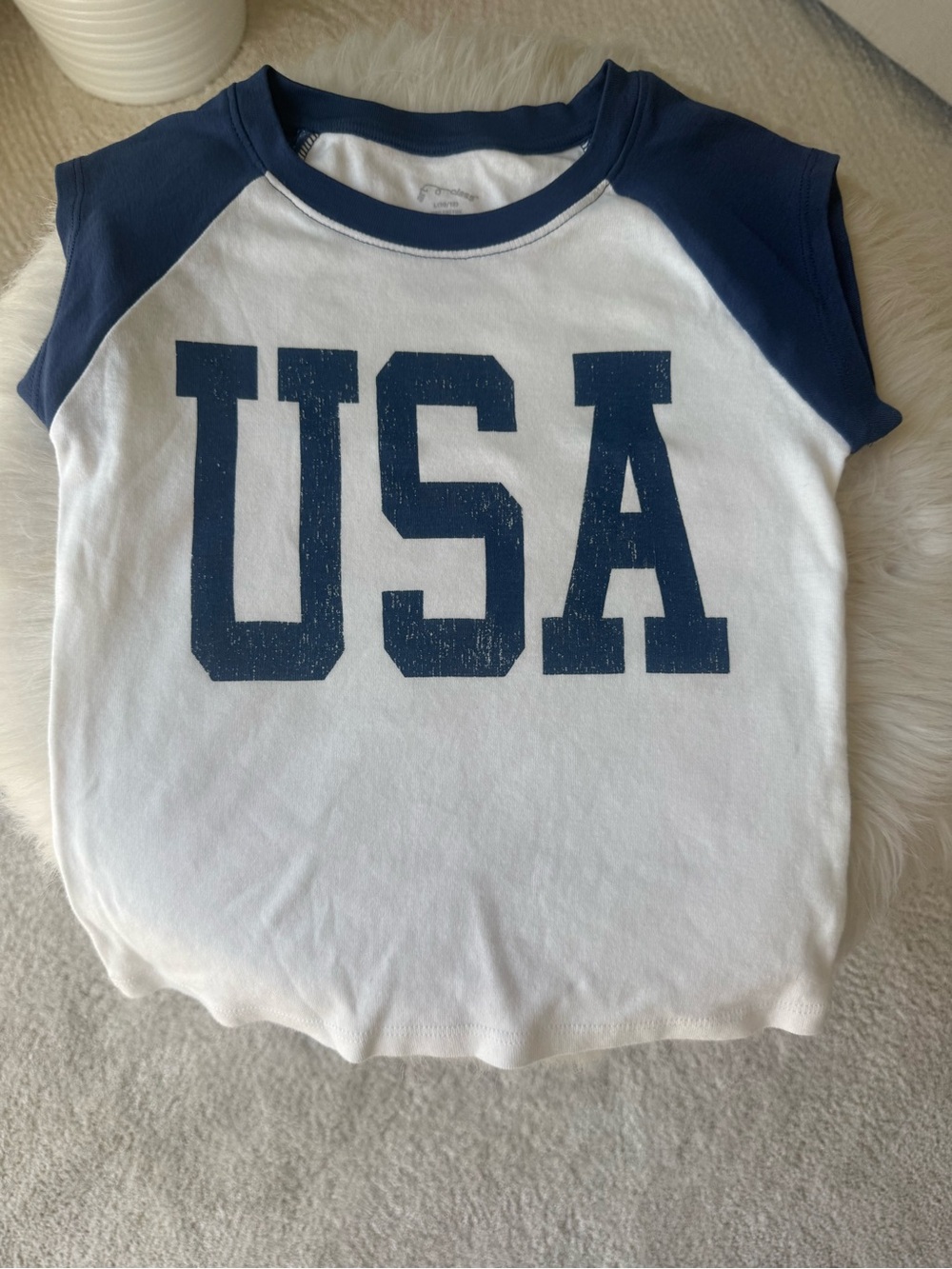 Stussy Kids White & Navy USA Raglan Tee - Girls Large 10-12